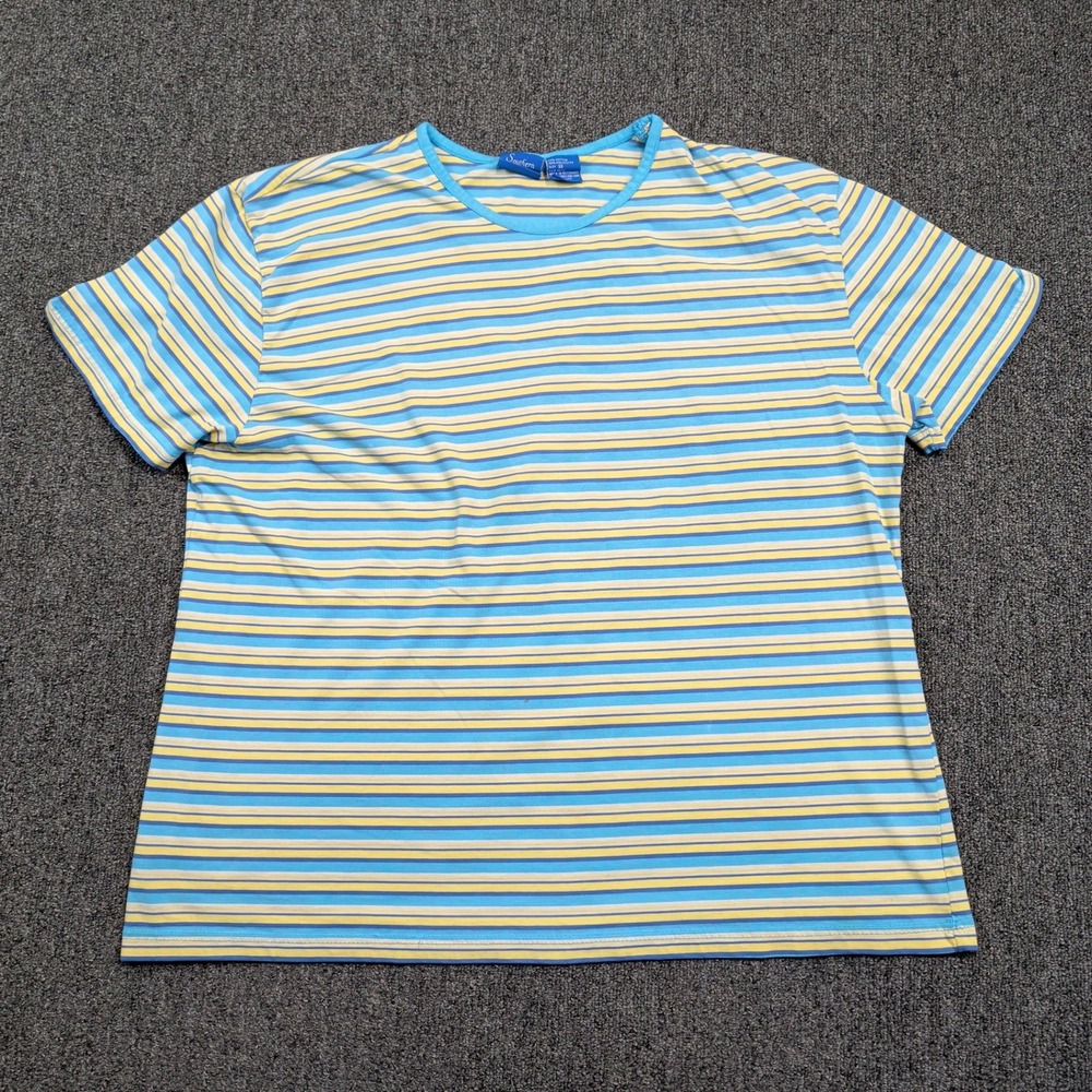 Southern Expressions Y2K Striped Shirt 3X Blue Yellow Cotton Blend Coastal Retro